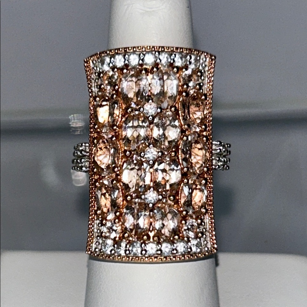 NWOT Chuck Clemency Genuine Morganite Gold Plt 925 Sterling Silver Designer Ring
